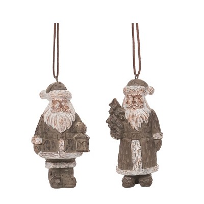 Transpac Resin Woodcut Santa Ornament Set of 2 Christmas Home Decorations