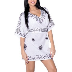 HAPPY BAY Women's Summer Bathing Suit Cover-up Vacation Beachwear Mini Swim Suit Short Swing Dress for Women 1X-2X White Solid - 1 of 3