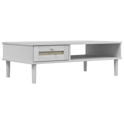 vidaXL SENJA Coffee Table - Solid Pine Wood with Rattan Accent, White Finish
