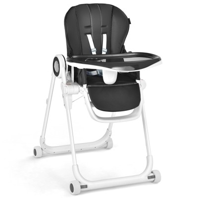 Infans Baby High Chair Foldable Feeding Chair w/ 4 Lockable Wheels
