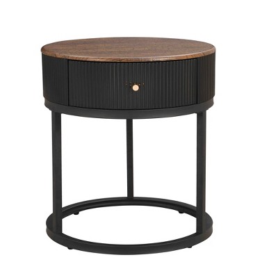 COWLOWN Black Small Table, Round Nightstand with Drawer, Small Table or Living Room, Bedroom and Small Spaces