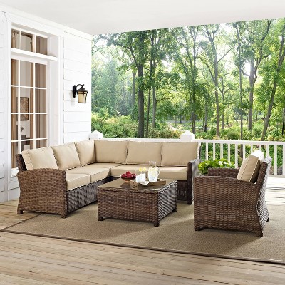 Bradenton 6-Person Brown Wicker Outdoor Sectional Set with Sand Cushions