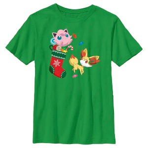 Boy's Pokemon Christmas Jigglypuff and Fennekin Stocking T-Shirt - 1 of 4