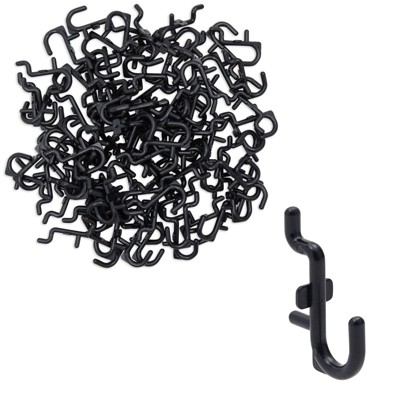 Juvale 100 Pack J Hooks for Pegboard, Black Plastic Peg Board Accessories, Holds Up to 11 lbs