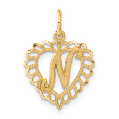 Black Bow Jewelry 14k Yellow Gold, Grace Collection, Satin Heart Initial N Pendant, 15mm