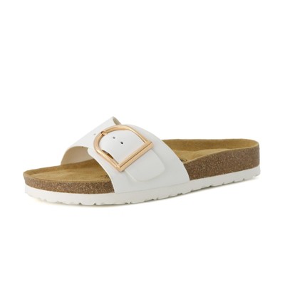 CUSHIONAIRE Leeds Sandals for Women, Slip On Big Buckle Slide Womens Sandals with Memory Foam Footbed, Comfortable Summer Footwear