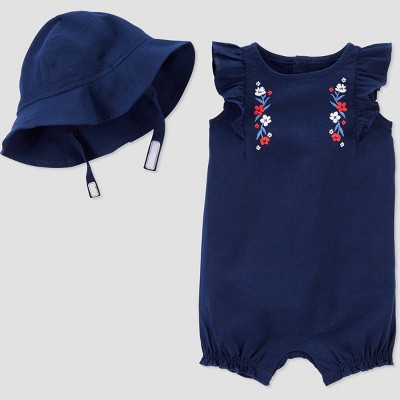 Carter's Just One You® Baby Girls' Floral Romper with Hat - Navy Newborn