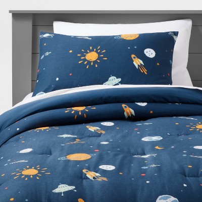 Full/Queen Space Cotton Comforter Set Navy - Pillowfort™