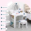 Kids Makeup Vanity with Lighted Mirror & Stool, Little Girls Vanity with Bookshelf, Storage Drawer - 4 of 4