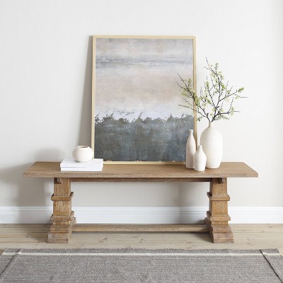 Rustic Brown Farmhouse Wood Dining Bench with Pedestal Columns