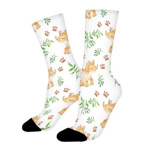 Cute Cream Dinosaur Women Printed Crew Socks Funny Funky Socks Soft Polyester Novelty Gifts for Artists Men - 1 of 1