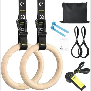 Adjustable Pull Up Rings Set, Wooden Gymnastic Rings for Bodyweight Fitness Training & Home Gym - 1 of 4