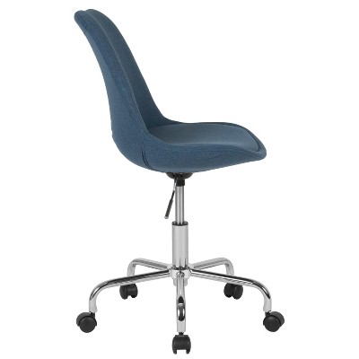 Blue Fabric Mid-Back Swivel Office Chair with Chrome Base