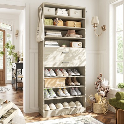 Aheaplus 80-In Tall Shoe Cabinet with Drawers, 9-Tier Shoe Storage Shelves