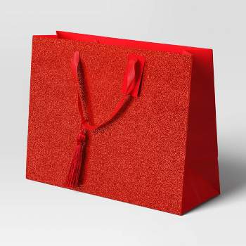 Large Vogue Glittered Christmas Gift Bag Red - Wondershop™