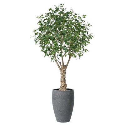 DR.Planzen 8ft UV Resistant Artificial Ficus Tree with Grey Tall Planter, Big Fake Ficus Tree for Indoor Outdoor Home Decor