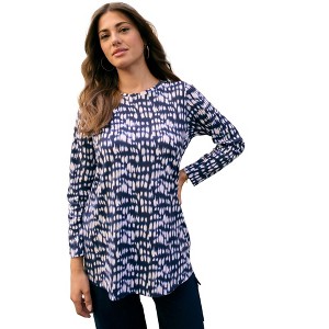 Roaman's Plus Size Cotton Ultimate Long Sleeve Crewneck Tee - 1 of 4