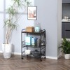 VYNXARIA 3 Tier Rolling Kitchen Cart with Storage, Kitchen Island Cart on Wheels with Sliding Fruit Basket, Side Hooks for Dining Room, Brown - 3 of 4