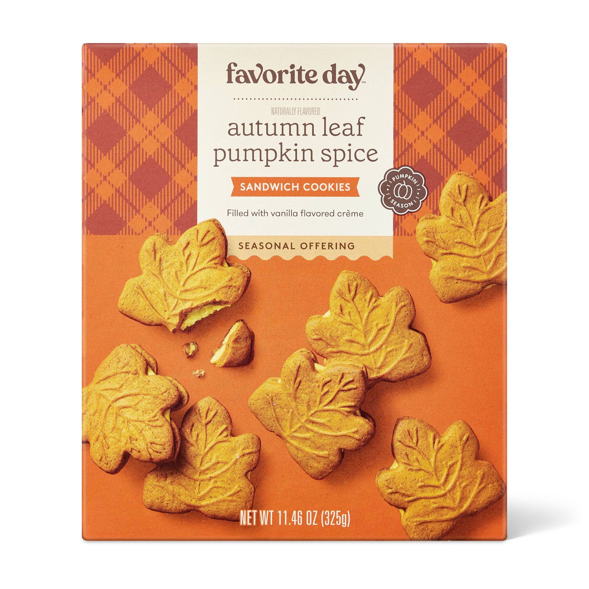 Fall Harvest Autumn Leaf Pumpkin Spice Sandwich Cookies - 11.46oz - Favorite Day™
