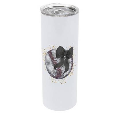 Elanze Designs 20 Ounce Stainless Steel On the Go Travel Tumbler With Push Top Lid, Baseball With Black Bow