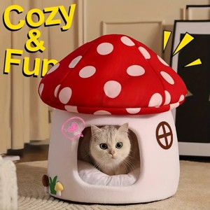 Racxily Comfortable Mushroom Cat House - Warm pet bed for all seasons, semi-enclosed, classic style, easy assembly - 1 of 4