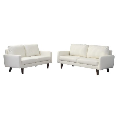 Hybition Leather Sofa Set Modern Sofa & Loveseat Set 2 Piece Couch Set with Wooden Legs for Living Room, Apartment