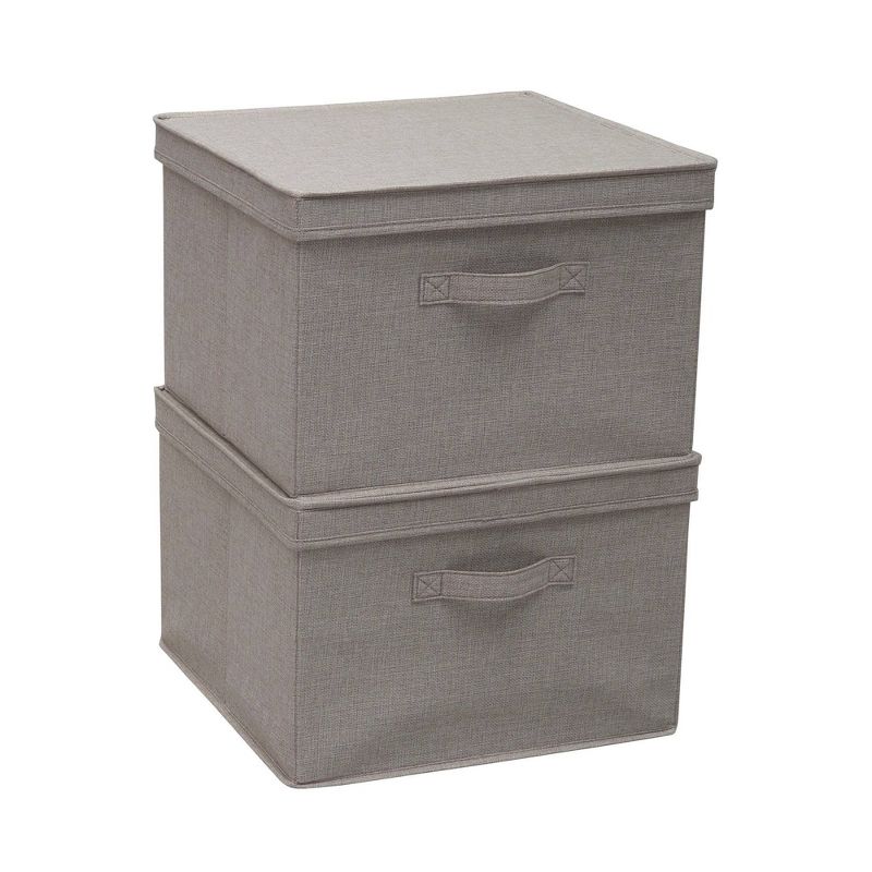 Household Essentials Set of 2 Square Storage Boxes with Lids Silver Linen, 4 of 9