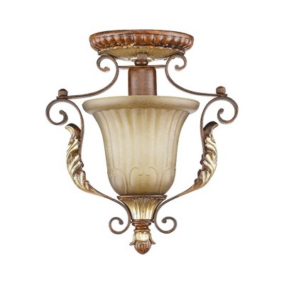 Verona Bronze and Gold Leaf Rustic Glass Semi-Flush Mount