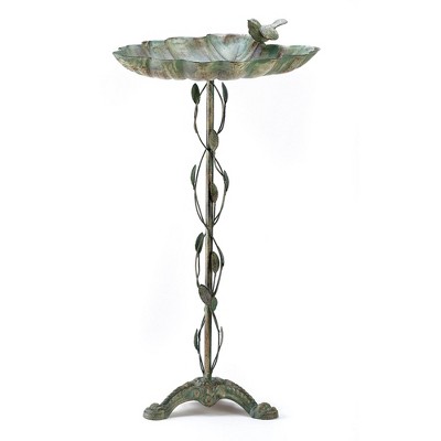 27.5" Verdigris Leaf Cast Iron Birdbath Green - Zingz & Thingz