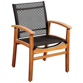 Fortuna Patio Teak Wood Dining Chair - Black - Weather-Resistant, Stackable Outdoor Seating, FSC Certified