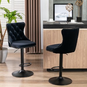 Swivel Velvet Barstools ,17.7 inch base, Modern Upholstered Bar Stools with Backs Comfortable Tufted for Home Pub and Kitchen Island,Black,Set of 2 - 1 of 4