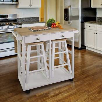 Square Hardwood Drop Leaf Table Top Breakfast Cart Natural/White - Flora Home
