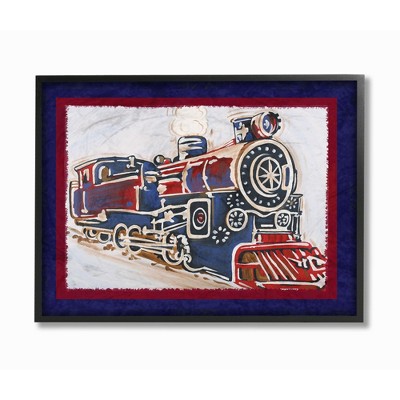 Blue And Red Vintage Train Oversized Framed Giclee Texturized Art (16"x20"x1.5) - Stupell Industries