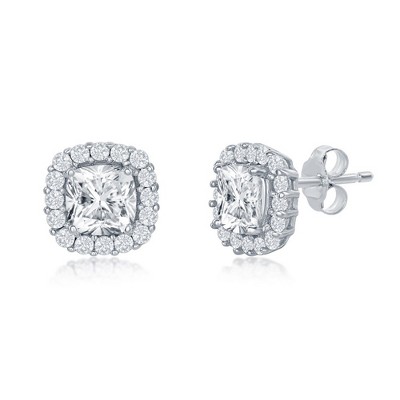 Bella Silver Sterling Silver, 6mm Square CZ, Studs - Silver