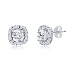 Bella Silver Sterling Silver, 6mm Square CZ, Studs - Silver - 1 of 2