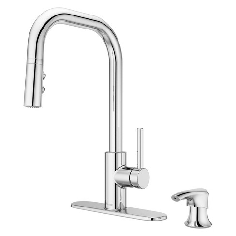 Pfister Zanna Single Handle Pull Down Sprayer Kitchen Faucet With Deckplate And Soap Dispenser ...