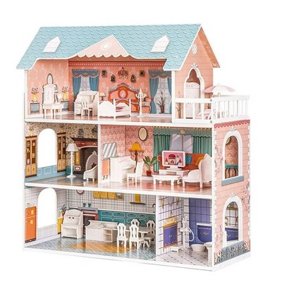 ROBOTIME Dollhouses, Dollhouse with Balcony and Accessories Toy Gift for Kid Girls, Multicolored, 17.8"*4.02"*24.49"