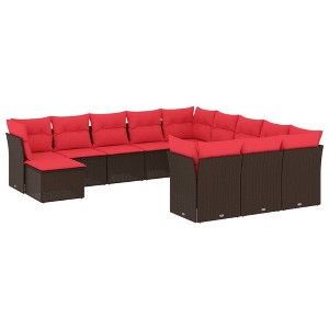 vidaXL 12 Piece Patio Sofa Set with Cushions Brown and Red - Without Table - 1 of 4