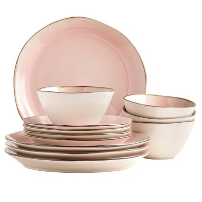 Image of 12pc Stoneware Bella Dinnerware Set Pink - Tabletops Gallery
