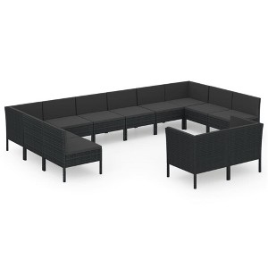 vidaXL Patio Lounge Set Outdoor Sectional Sofa Set Table Poly Rattan Black - 1 of 4