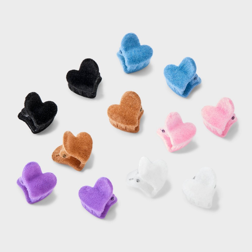 Girls 12pk Flocked Heart Mini Claw Clip Set - art class