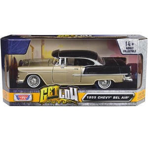 1955 Chevrolet Bel Air Lowrider Hard Top Beige Metallic and Black "Get Low" Series 1/24 Diecast Car Model by Motormax - 1 of 3