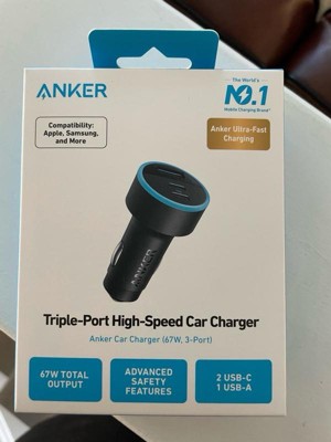 Anker 3-port 67w Car Charger With 3' Lightning To Usb-c Cable - Black :  Target