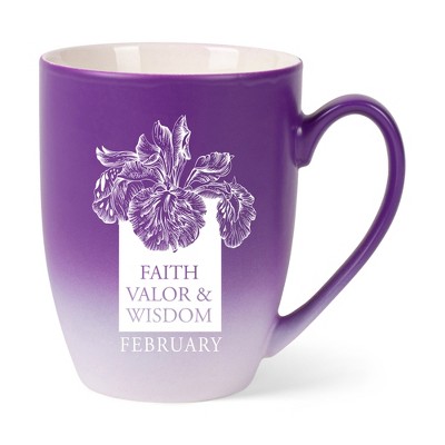 Elanze Designs Faith Valor And Wisdom February Two Toned Ombre Matte Purple and White 12 ounce Ceramic Stoneware Coffee Cup Mug