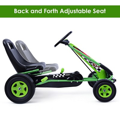 Green Steel and Plastic Pedal Powered Kids Go Kart with Adjustable Seat