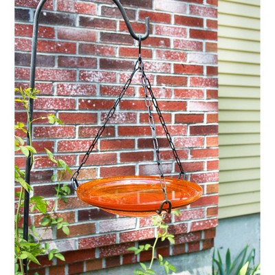 Mandarin Crackle Glass Hanging Birdbath with Black Iron Stand