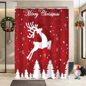 Red Christmas Elk Shower Curtains for Bathroom, Reindeer Winter Xmas Holiday Funny Fabric Bath Decor 70.8x70.8 Inch - 1 of 1