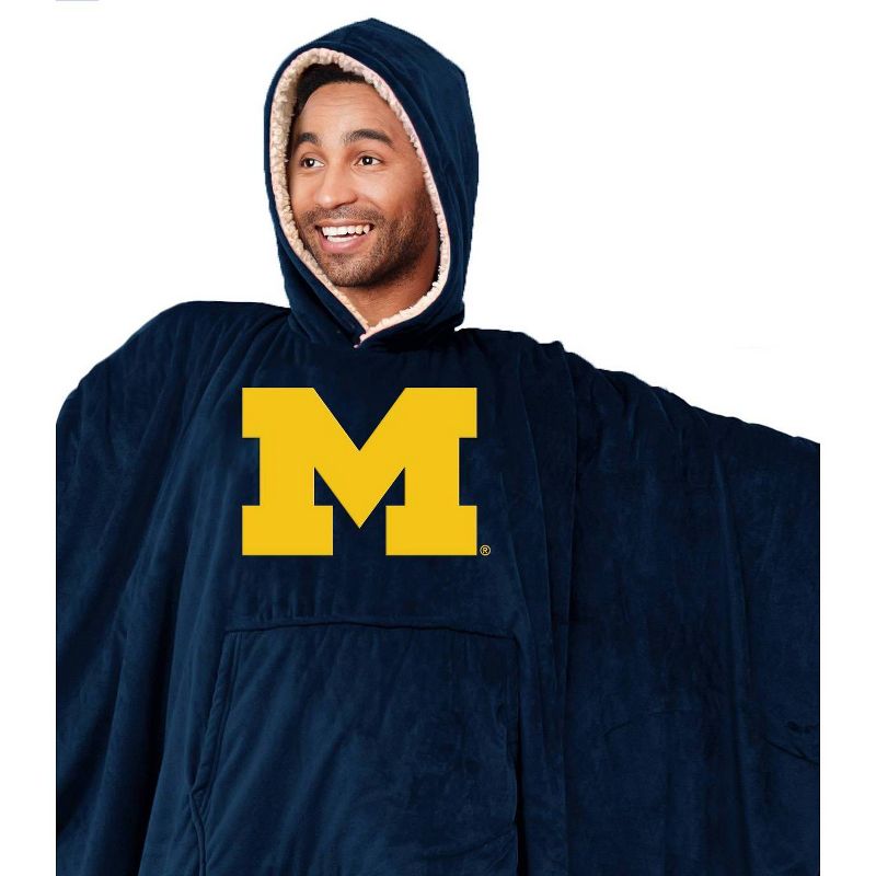 NCAA Michigan Wolverines Team Color Bloncho with Logo Patch and Faux Shearling Inside Throw Blanket, 2 of 4