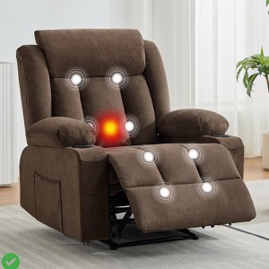 Recliner Chair, Manual Reclining Sofa w/Massage & Heat Comfy Overstuffed Rocking Chair with Side Pockets - 1 of 4