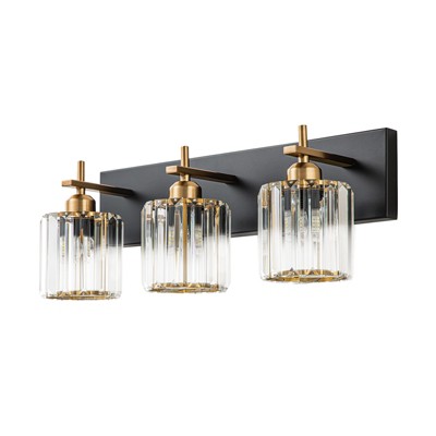 LLHZSY Modern Dimmable Bathroom Vanity Light Crystal Glass Wall Sconce - 3 Light - Black & Gold
